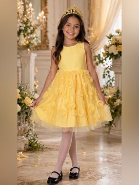 Girls Yellow Floral Tulle Dress Size 10 NWT Party Wedding Princess